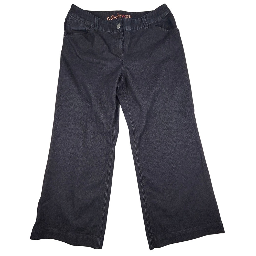 Contrast Wide Leg Trouser Jeans Womens 16 (33x29) Dark Wash Stretch Mid Rise